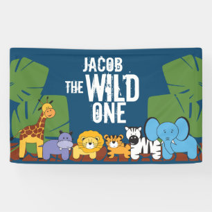 Wilde een Dark Blue achtergrond Birthday Safari Spandoek