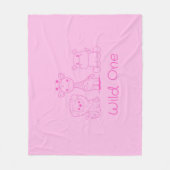 "Wilde Een" Giraffe, Leeuw, Nijlpaard Roze Omlijni Fleece Deken (Voorkant)