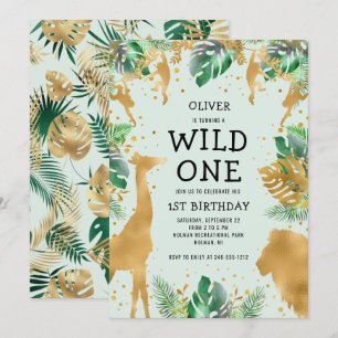 Wilde Eén Jungle Safari Groen Goud 1e Verjaardag Kaart