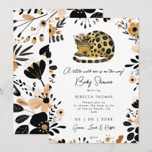 wilde een leopard bloemige baby shower uitnodiging