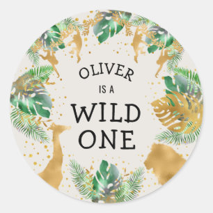Wilde Eén Safari 1e Verjaardagsfeestje Groen Goud  Ronde Sticker