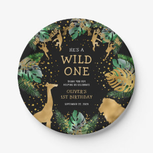 Wilde Eén Safari 1e Verjaardagsfeestje Groen Zwart Papieren Bordje