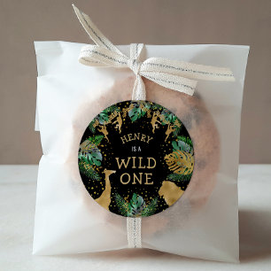 Wilde Eén Safari 1e Verjaardagsfeestje Groen Zwart Ronde Sticker