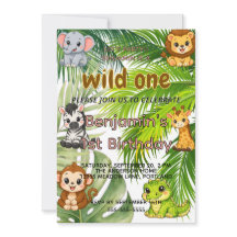 Wilde Eén Safari 1e Verjaardagsuitnodiging | Schat