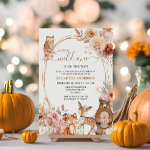 Wilde Eén Safari Dier Herfst Pompoen Baby Shower Kaart