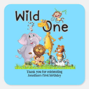 Wilde Eén Safari Dieren 1e Verjaardag cartoon Uitn Vierkante Sticker