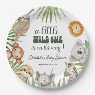 Wilde Eén Safari Dieren Jongen Baby Shower Papieren Bordje