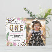 Wilde Eén Safari Luipaard 1e Verjaardagsuitnodigin Kaart (Staand voorkant)