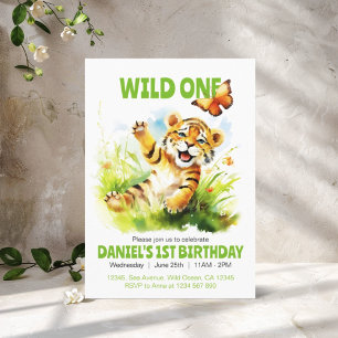 Wilde Eén Schattige Baby Tijger Vlinder 1e Verjaar Kaart