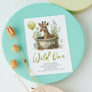 Wilde Eén Schattige Giraffe 1e Verjaardag Dieren B Kaart