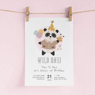 Wilde Eén Schattige Panda Beer 1e Verjaardag Kaart