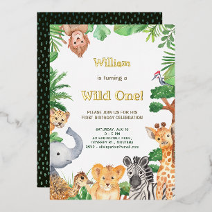 Wilde Eén Whimsical Jungle Safari Camping Verjaard Folie Uitnodiging