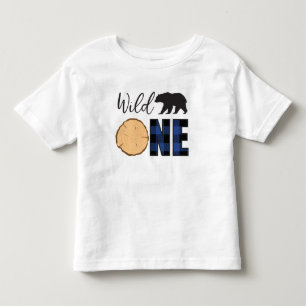Wilde Eén Zwarte Beer Blauw Geruit 1e Verjaardag Kinder Shirts