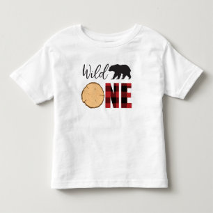 Wilde Eén Zwarte Beer Rood Geruit 1e Verjaardag Kinder Shirts