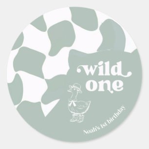 Wilde Eend Stijlvolle Eend 1e Verjaardag Saliegroe Ronde Sticker