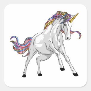 Wilde Eenhoorn Sticker met Regenboog Manen en Goud