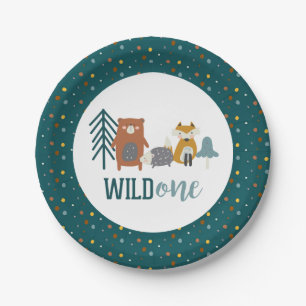 Wilde Eerste Verjaardag in het Bosdieren Thema Papieren Bordje