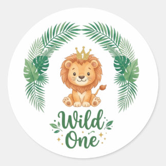 Wilde Eerste Verjaardag Jongen meisje Leeuwenkonin Ronde Sticker
