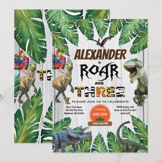 Wilde en Drie derde verjaardag uitnodiging safari (Voorkant / Achterkant)