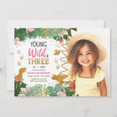 Wilde en Drie DinoGirl Pink Dinosaur 3rd Birthday Kaart (Voorkant)