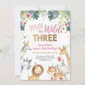 Wilde en Drie Safari Animals - Aanwezige uitnodigi Kaart (Voorkant)