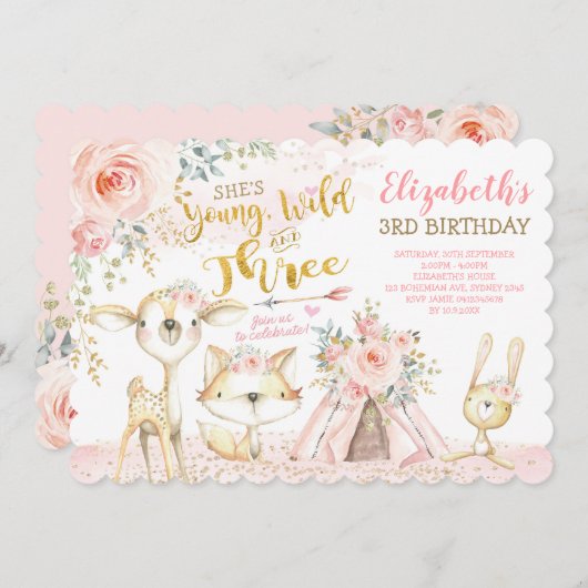 Wilde en Drie Tribale Woodlanddieren 3e verjaardag Kaart (Voorkant / Achterkant)