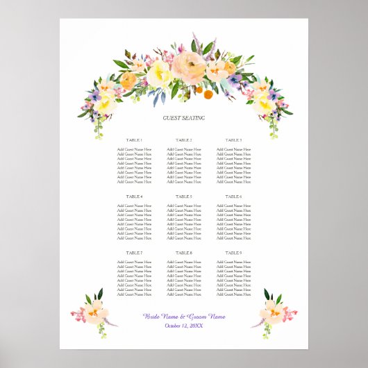 Wilde en Floral Wedding Reception Zetel Poster (Voorkant)
