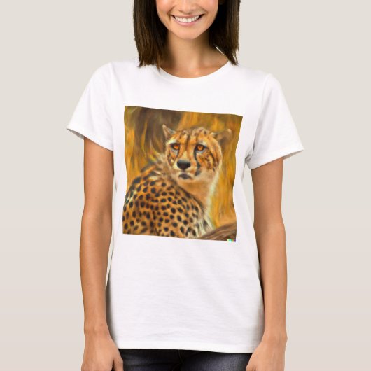 Wilde en Majestic: olieverf Cheetah Art afdrukken T-shirt (Voorkant)