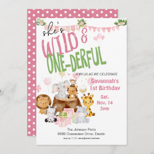 Wilde en prachtige roze baby dierlijke verjaardag kaart