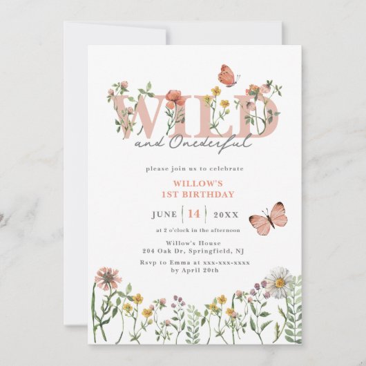 Wilde en Vernederende Wildbloem 1e verjaardag Kaart (Voorkant)