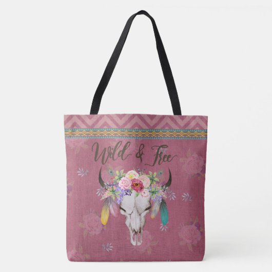 Wilde en vrije Boho-Canvas tas (Faded frambozen) (Voorkant)