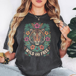 Wilde En Vrije Tropische Tijger Bloemschilderkunst T-shirt