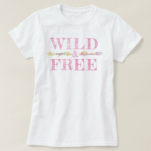 Wilde en vrije veren en krads boho slogan t-shirt