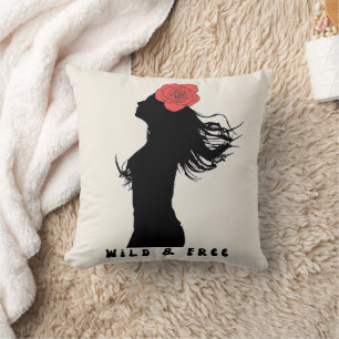 Wilde en Vrije Vrouw Silhouet Roos Poster Kunst Kussen