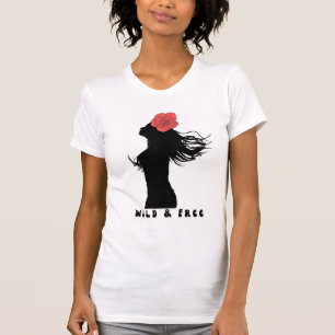 Wilde en Vrije Vrouw Silhouet Roos Poster Kunst T-shirt