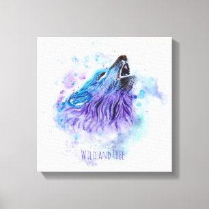 Wilde en Vrije Waterverf Wolf - Mixed Media Canvas Afdruk