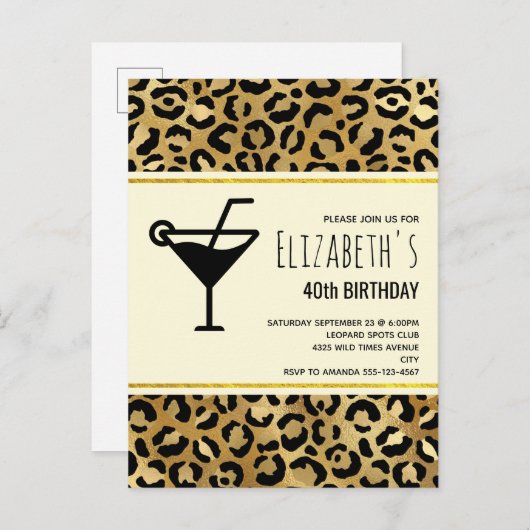 Wilde & Exotische Luipaardprintpatroon Verjaardag Uitnodiging Briefkaart (Voorkant / Achterkant)