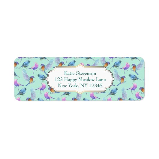 Wilde exotische vogels kleurrijk Waterverf patroon Etiket (Voorkant)