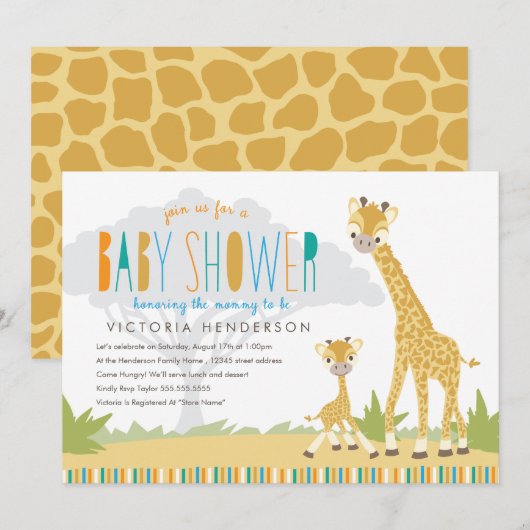 Wilde Giraffe Baby shower uitnodigen Kaart (Voorkant / Achterkant)