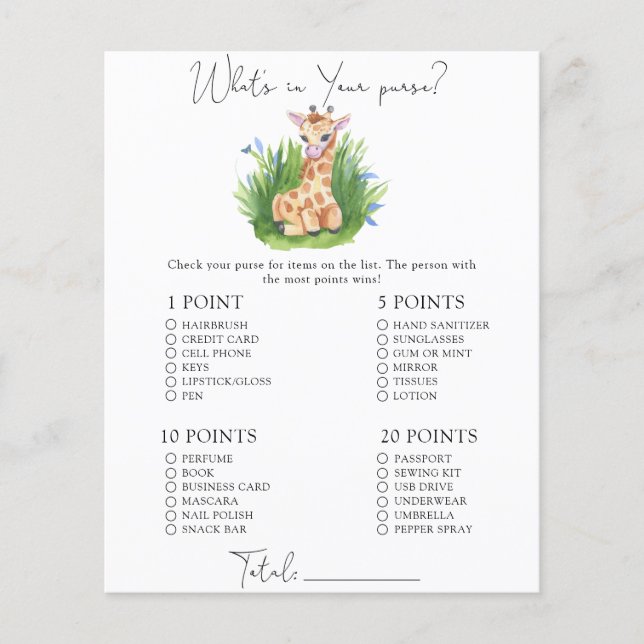 Wilde Giraffe - Whats in je tas spel (Voorkant)