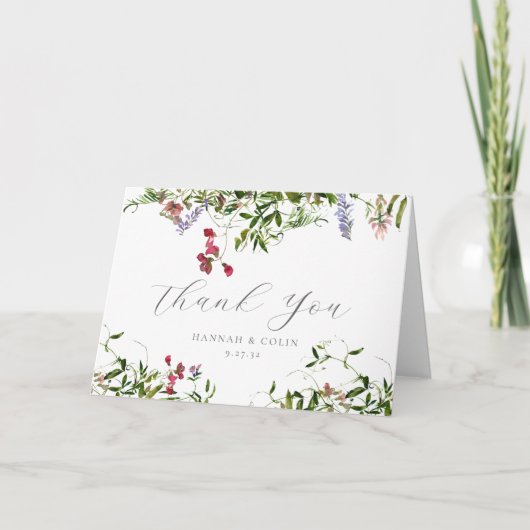 Wilde grillige bloemen & groen bedankkaart (Voorkant)