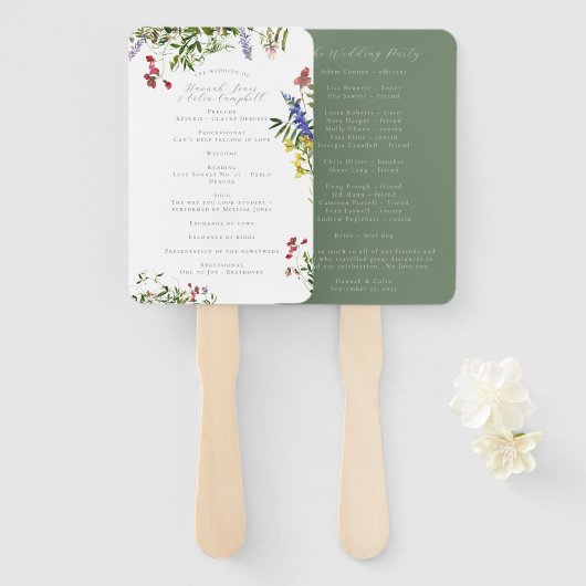 Wilde grillige bloemen & groen handwaaier (Voorkant en achterkant)