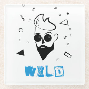 Wilde Guy - Verketst Man in zwart, wit en blauw Glazen Onderzetter