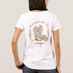 Wilde Hart Zachte Ziel Cowgirl Laarzen Roze Bloeme T-shirt