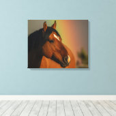 Wilde hengst, gouden licht en regenboog canvas afdruk (Insitu (Houten vloer))