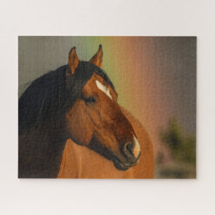 Wilde hengst, gouden licht en regenboog legpuzzel