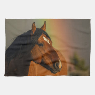 Wilde hengst, Gouden Licht en Regenboog Theedoek