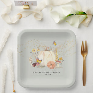 Wilde Herfst Pompoenen paddenstoelen Baby shower Papieren Bordje