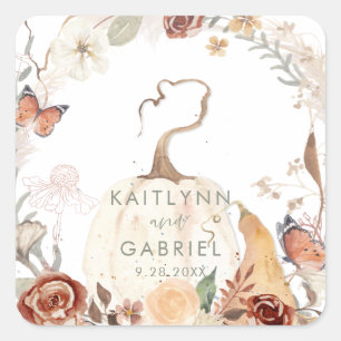 Wilde Herfst Pumpkin Wreath Waterverf Weddenschap Vierkante Sticker