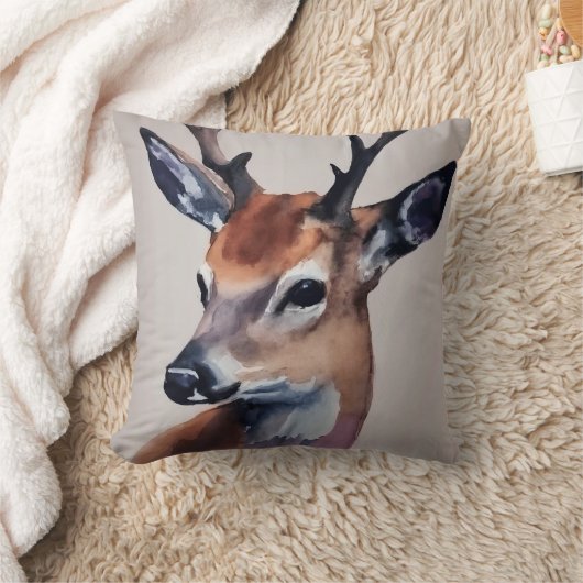Wilde Hertenportret Waterverf Schilderij, Herten Kussen (Deken)
